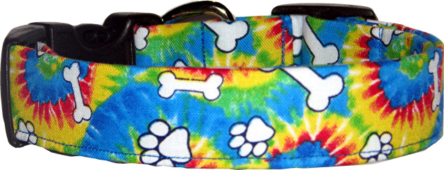 Rainbow Tie Dyed Paws & Bones Dog Collar